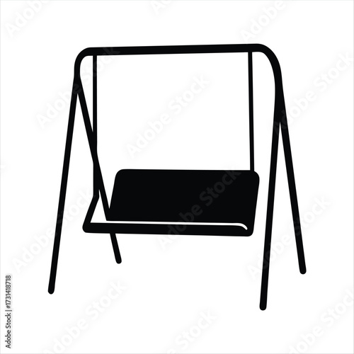 Black Silhouette of a Classic Porch Swing on a White Background