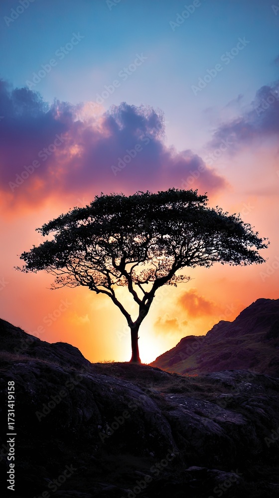 Obraz premium Silhouette tree sunset landscape