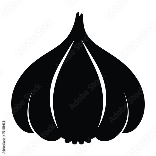 Bold Garlic Bulb Silhouette Isolated on White Background Graphic Design