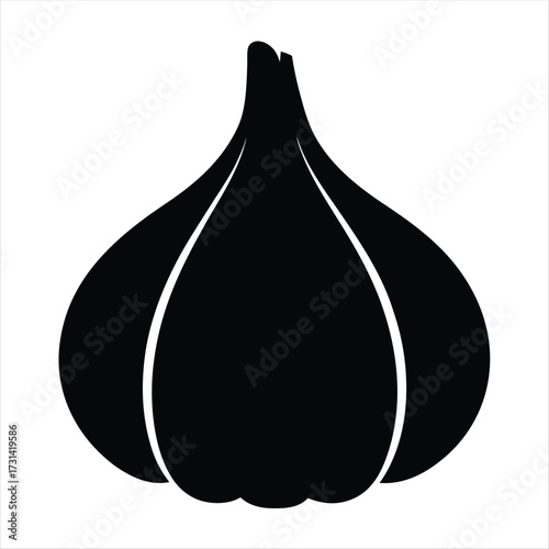 Minimalist black and white garlic clove silhouette illustration for culinary projects