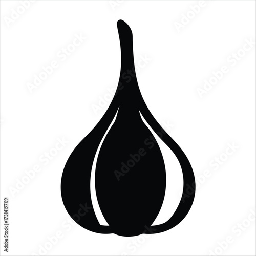 Stylized Illustration of a Single Garlic Bulb in Black and White