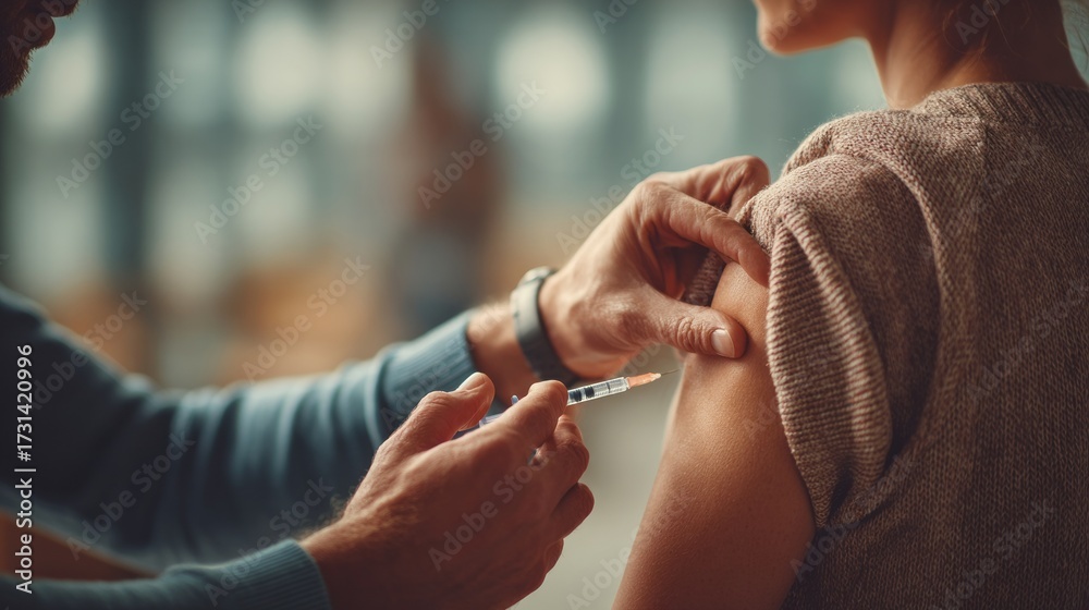 Obraz premium woman receiving vaccine injection from doctor in medical clinic setting. Flu Shot Preparation and Appointment Reminders, concept of healthcare
