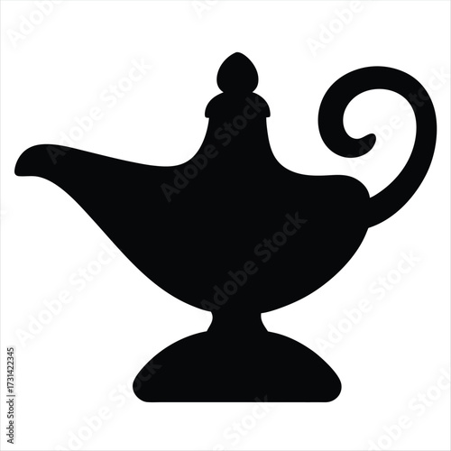 Silhouette image of a classic Genie Lamp for good luck and wishes