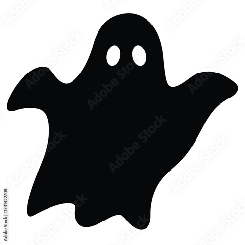Spooky Black Ghost Silhouette with Two Eyes on a White Background