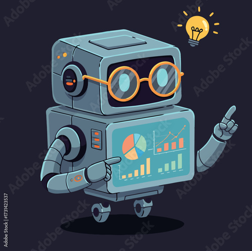 AI Data Analyst Robot with Bright Idea and Insight