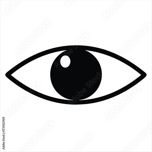 Simplified black and white illustration of a human eye with a white background