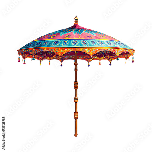 Vibrant Tropical Parasol Colorful Beach Umbrella Design against transparent background