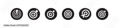 Set of target icon, Crosshairs icon, Bullseye symbol collection, Target icon with arrow hitting bullseye, Vector illustration EPS 10.
