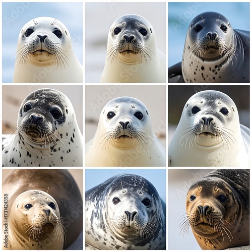 Close-up collage of harbor seals