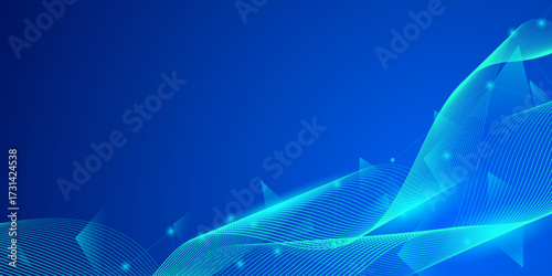 Abstract futuristic technology concept. Gradient digital blue background with wave lines and plexus lines of big data analysis.