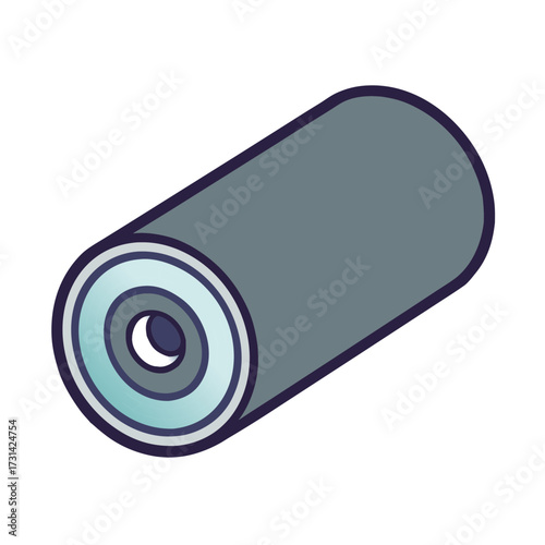 Stylized illustration of a rolled up yoga mat in shades of gray and blue