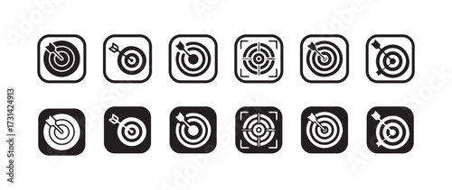 target icon, target icon with arrow centered, focused target accuracy icon sign, vector illustration eps 10.