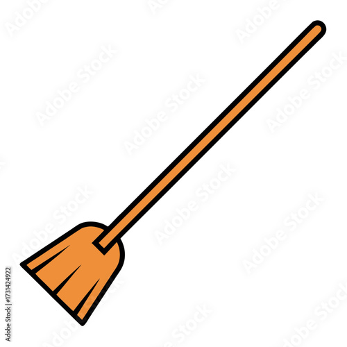 A simple orange broom with bristles on a transparent background