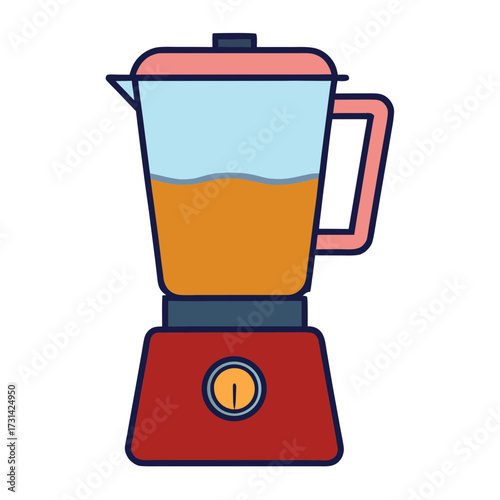 Modern blender with orange juice and blue liquid ready for mixing