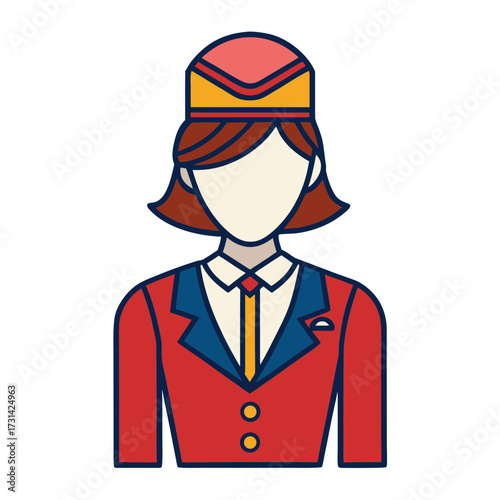 Stylized icon of a female hotel bellhop or concierge in uniform