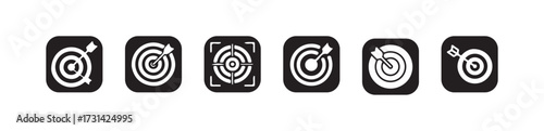 target icon, target icon with arrow centered, focused target accuracy icon sign, vector illustration eps 10.