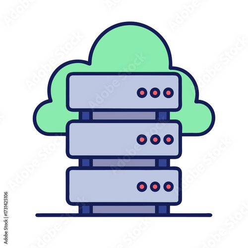 Stylized cloud computing server rack icon representing data storage and network infrastructure