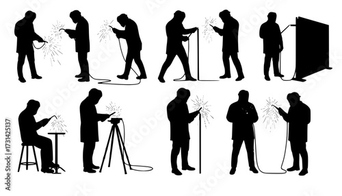 Welder Silhouette Working Vector Graphic Art Illustration Design
