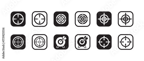 Target icons set, Gun target, focus, crosshair,  target with an arrow in the center, Vector illustration EPS 10.