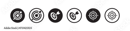 Target icons set, Gun target, focus, crosshair,  target with an arrow in the center, Vector illustration EPS 10.