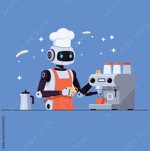 AI Robot Barista Operating Espresso Machine