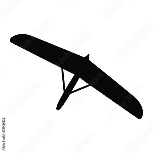Black silhouette of a hang glider set against a plain white background