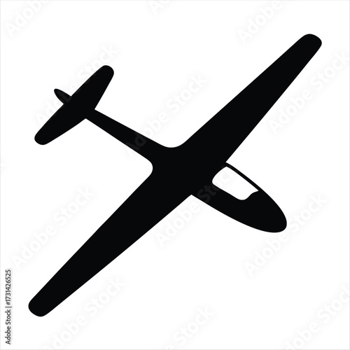 Black silhouette of a glider airplane on a white background art
