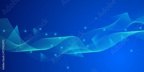 Abstract futuristic technology concept. Gradient digital blue background with wave lines and plexus lines of big data analysis.