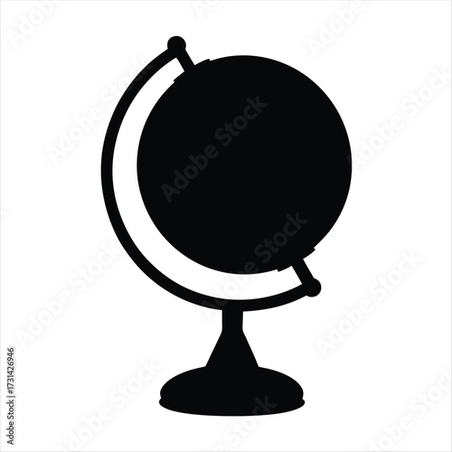 Black and white world globe silhouette, educational tool for geography lessons