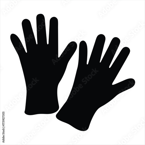 Black silhouette of two hands wearing protective gloves on white background