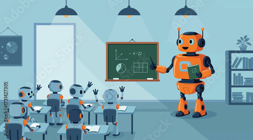 AI Robot Teacher Giving a Math and Data Lesson