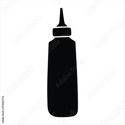 Simple black and white illustration of a condiment squeeze bottle with cap