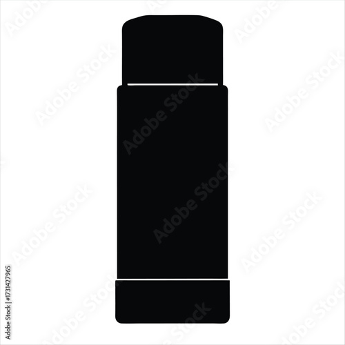 A black solid icon of a closed travel thermos with white border