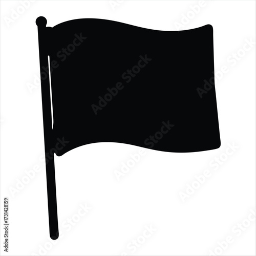 Simple black flag blowing in the wind on white background image