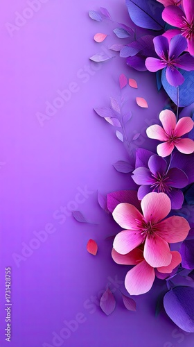 Wallpaper Mural Paper flowers and leaves on purple background Torontodigital.ca