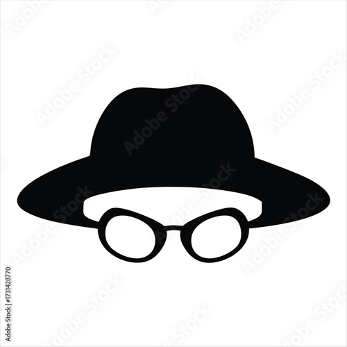 Silhouette of a hat and glasses, minimalist fashion accessory illustration art