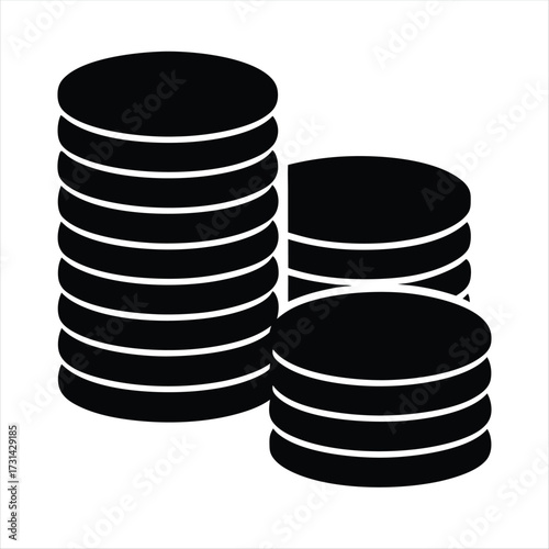 Three stacks of coins representing finances, savings, and investments concept