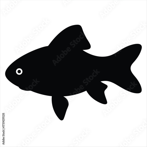 Simple black and white silhouette of a fish swimming in water