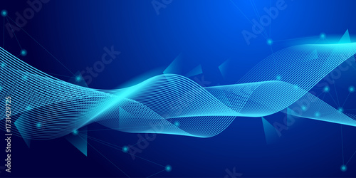 Abstract futuristic technology concept. Gradient digital blue background with wave lines and plexus lines of big data analysis.