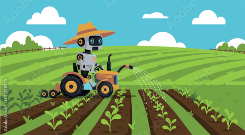 Autonomous AI Robot Tractor Watering Crops
