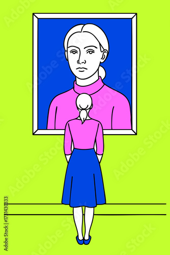 Woman Contemplating a Portrait in a Gallery