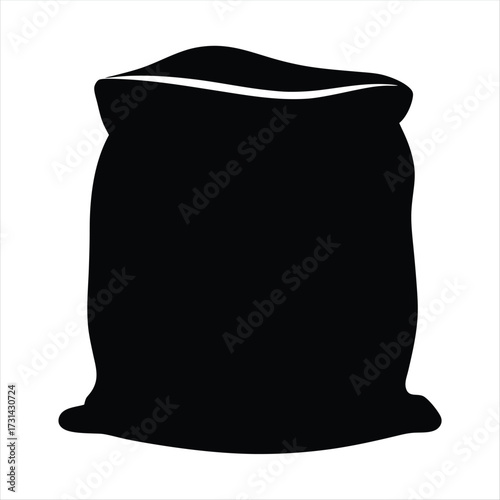 Simple black silhouette illustration of a sack, bag, or pillow on white