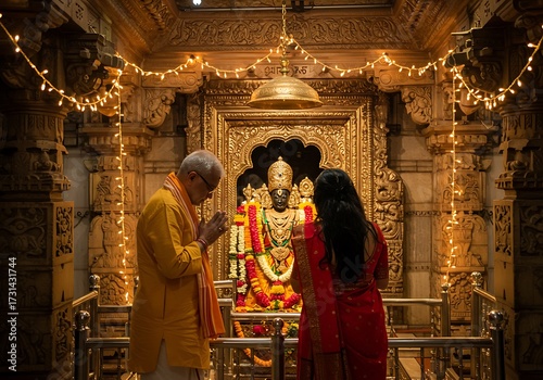 Devotees praying in temple