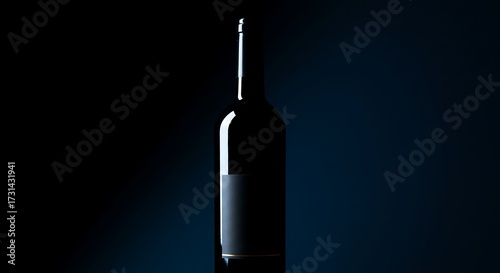 Elegant wine bottle silhouette against dark blue background