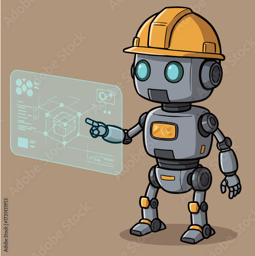 AI Construction Assistant Robot Reviewing 3D Plan