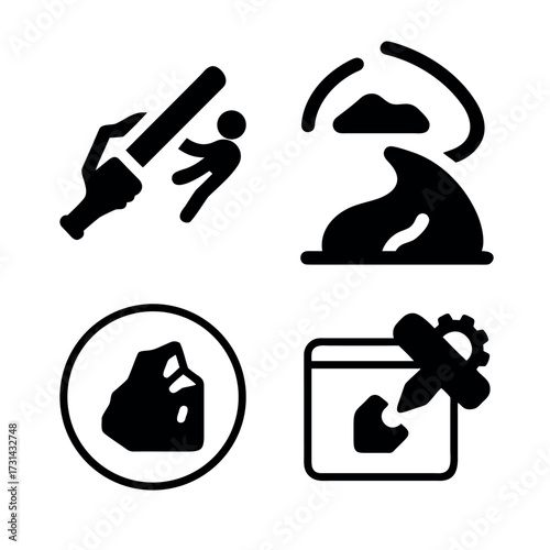Iconic Representations Depicting Security Concerns, Environmental Issues, and Digital Data Manipulation with Powerful Visual Metaphors