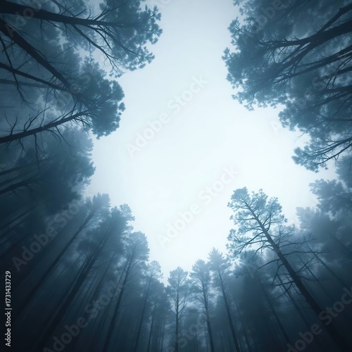 Misty Forest Canopy with Low Angle.