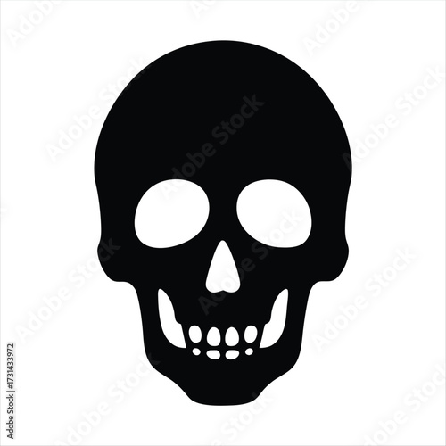 Minimalist Black Skull on White Background, symbolizing mortality and the unknown future