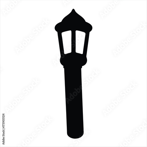 Silhouette of an old fashioned street lamp on a white background