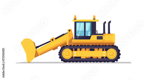 Yellow Bulldozer at Work in Urban Environment, Vector Illustration, Side View, Industrial Concept